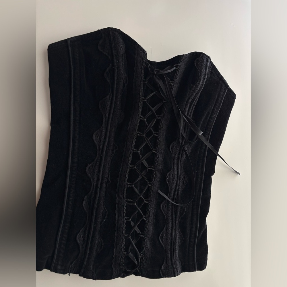 TRIPP NYC Black Velvet Corset with zipper and lace ties Size XS Vintage - Picture 2 of 11
